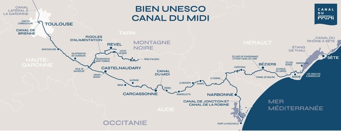Le Canal du Midi, le canal des Deux-Mers qui relie l'Atlantique à la Méditerranée grâce au canal de Garonne - Photo Canal du Midi