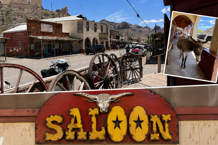A Oatman, le temps semble s'être arrêté au moment de la conquête de l'Ouest - Photo : PB, composition générée par IA