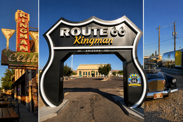 Dynamisée par la présence de quelques belles entreprises, Kingman n'en cultive pas moins la nostalgie de la Route 66 - Photo PB, composition générée par IA