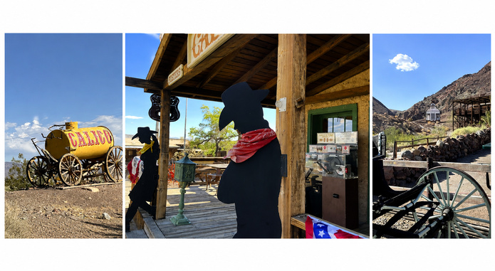 A Calico, ville fantôme, on se croit encore au temps de la conquête de l'Ouest - Photo : PB, composition générée par IA