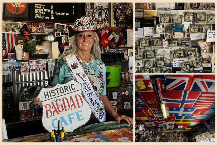 Bagdad Café est devenu un lieu de culte et de pèlerinage - Photo PB, composition générée par IA