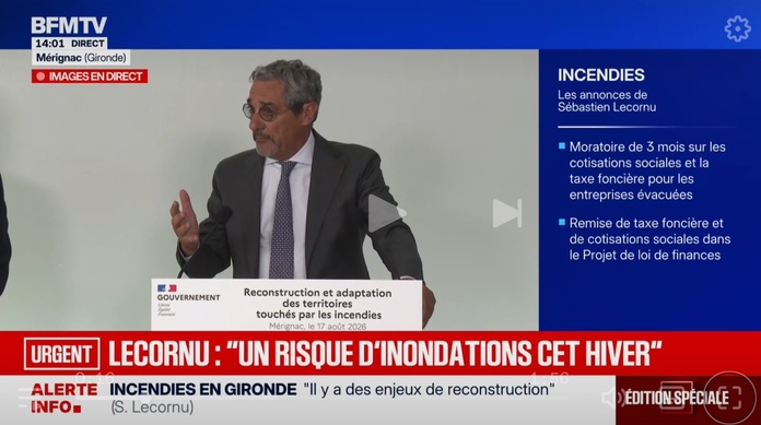 Incendies : 30 M€ de prêts et 2 M€ pour relancer le tourisme dans les Landes-Gironde - Capture écran Incendies : 30 M€ de prêts et 2 M€ pour relancer le tourisme dans les Landes-Gironde - Capture écran